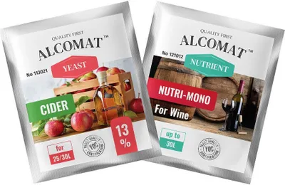 Produktbild von Alcomat Ciderhefe Cider Yeast Hefe + Nährstof Nutri Mono | Apfelwein | Gärhefe | Weinhefe auf 25 bis 30 Liter bis 13% | 2pack SET