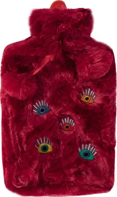 Produktbild von Biggdesign My Eyes on You Wärmflasche mit waschbarem und weichem Plüschbezug, Bettflasche für Kinder und Erwachsene, 2L Wärmflasche für Rücken- & Bauchschmerzen, Hot Water Bottle, Bordeauxrot
