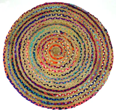 Produktbild von Runder Upcycling Flickenteppich, Patchworkteppich - Modell 2, Mehrfarbig, Baumwolle, 90*90*1 cm, Teppiche, Bodenmatten