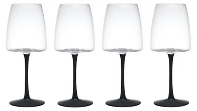 Productafbeelding van Mikasa Palermo kristallen set, bestaande uit 4 rode wijnglazen, 450 ml, met zwarte steel, 100% loodvrij kristal, in cadeauverpakking, vaatwasmachinebestendig