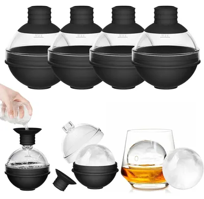Productafbeelding van IJsblokjesvorm, bolvormig, met trechterdeksel, 6 cm diameter, rond, siliconen, set van 4, zwart