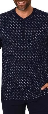 Produktbild von Herren Pyjama lang Schlafanzug mit Bündchen und Knopfleiste am Hals - auch in Übergrössen ; marine , 60