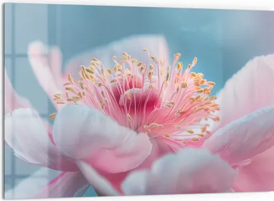 Produktbild von DEQORI Küchenrückwand Glas 60x40 cm 'Pfingstrosenpoesie' Spritzschutz Bad Rückwand Küche