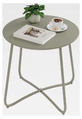 Produktbild von Runder Beistelltisch, Balkontisch, Gartentisch, Kaffeetisch, Couchtisch, Sofatisch, Wohnzimmertisch, kleiner Tisch für Wohnzimmer, Balkon, Terrasse, Garten, aus Metall, φ45xH45 cm, Grau