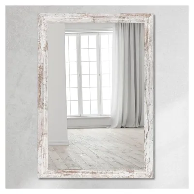 Produktbild von Wandspiegel 40x165 cm mit Rahmen | Vintage Weiß | Moderner Ganzkörperspiegel mit 38 mm breitem Holzrahmen | Inkl. Metallaufhänger und Wandmontagematerial