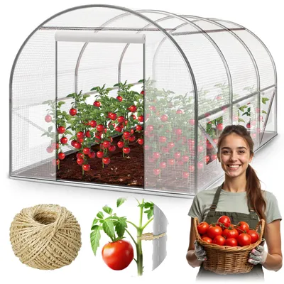Image de Serre tunnel en film plastique avec structure en acier, dimensions 2 x 3,5 x 2 mètres, surface de 7 m², pour le jardin