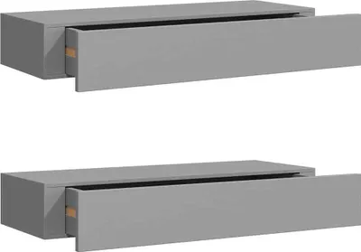 Produktbild von vidaXL Wandregale mit Schubladen 2 Stk. Grau 60x23,5x10 cm MDF