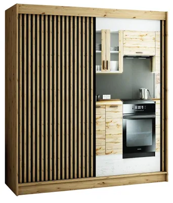 Immagine prodotto di Armadio ad ante scorrevoli Lamelo Armadio 200x62x200cm rovere Artisan nero con specchio