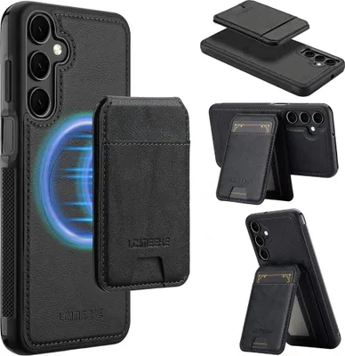 Produktbild von Samsung Galaxy S25 Hülle - LC.IMEEKE L3 - Leather Back Cover mit Kartenhalter - MagSafe Compatible - Schwarz