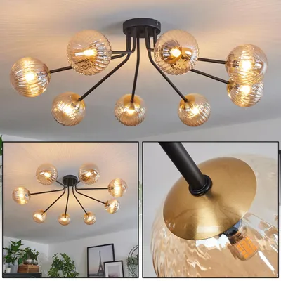 Produktbild von Isorella Deckenlampe aus Metall/Riffelglas in Schwarz/Gold/Bernstein