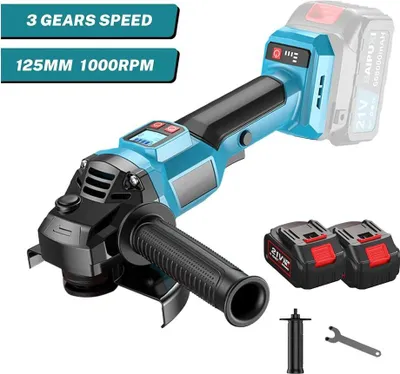 Produktbild von Winkelschleifer - 125 mm bürstenlos 2000 W - Akku betrieben - Mit Digitalanzeige - 21 V Akkuwerkzeug - 2 Akkus inklusive - EU-Stecker - 2 Akkus