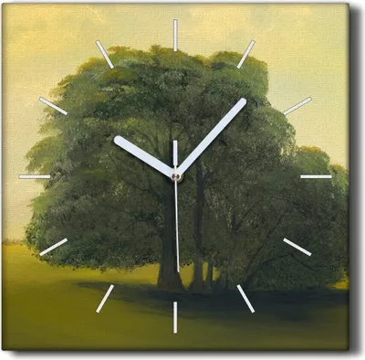 Produktbild von Coloray Hodiny Unikátní 30x30 cm  Tiché hodiny Pro obývací pokoj a kuchyň Nástěnné hodiny Plátno Černé ručičky hodin - Malování Tree Sky Field