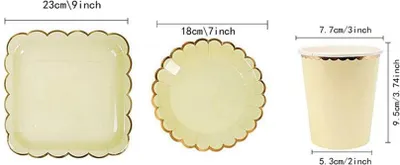 Produktbild von Pappteller, 23 cm, Eckig mit goldenem Rand, 6er Packung, Gelb