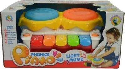 Produktbild von Musikalisches Lernspielzeug für Kinder ab 12 Monaten, Klavier, Schlagzeug, Tiergeräusche, Lichtsignal, 26x16x13 cm