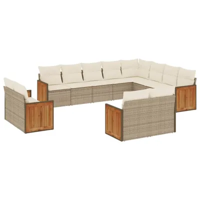 Produktbild von vidaXL 12-tlg. Garten-Sofagarnitur mit Kissen Beige Poly Rattan