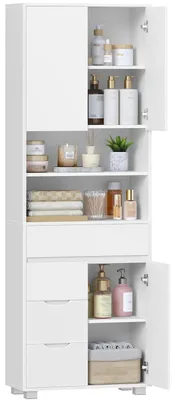 Immagine prodotto di Mobiletto bagno, armadio alto, 30 x 60 x 190 cm, MDF, bianco, ripiani regolabili