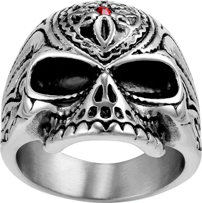 Produktbild von Karisma Männer Edestahl 316L Silber Totenkopf Herrenring - 1 Roter Stein - RHC109 - 65 (20.7)