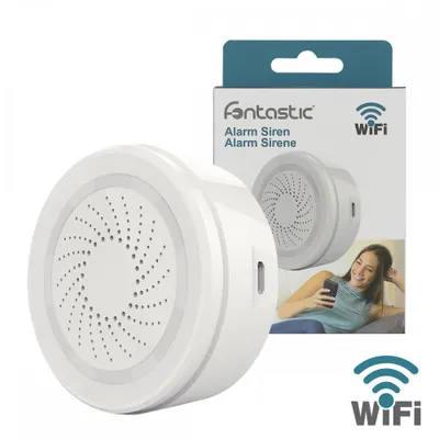Image de Sirène d'alarme sans fil Fontastic, blanche, 90 dB, 8 sons, LED d'alarme, compatible avec Android et iOS
