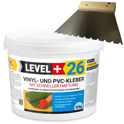 Produktbild von Vinylkleber PVC LVT CV Paneele Schnelle Haftung 12kg+B11 Dreieckzahnung L+26