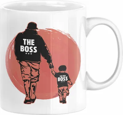 Produktbild von Vater und Sohn Tasse Geschenk The Boss The Real Boss Kaffeetasse Geschenkidee für Besten Papa der Welt Kaffee-Becher Häferl (Weiß)