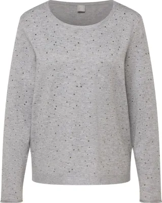 Produktbild von Rabe Damen Pullover Feinstrick Rundhalsausschnitt Grau Größe 44 mit Glitzerdetails