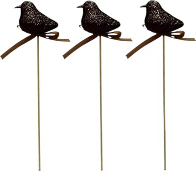 Produktbild von Blumen-Stecker Glitzer Vogel braun 6 x 25cm 3 Stück Dekostecker Gartenstecker Bird Deko