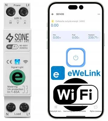 Produktbild von Sone SB1499 WiFi-Schaltrelais 63A Energiemessung Hutschiene