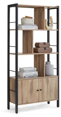 Zdjęcie produktu dla Loftowy regał na książki z drzwiami i 4 półkami stal MDF 154x74x30 cm