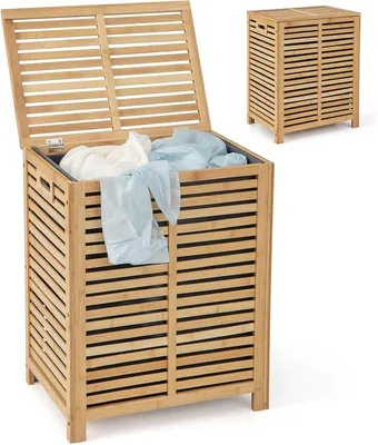 Produktbild von Wäschekorb mit Deckel Groß, 80L Wäschesammler Bambus, Wäschebox mit Wäschesack herausnehmbar & waschbar, Wäschetruhe wäscheschrank für Bad, Schlafzimmer, Wohnzimmer
