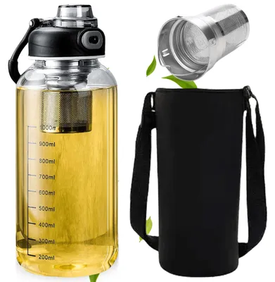 Productafbeelding van Glazen drinkfles 1,5 liter - Met RVS theefilter