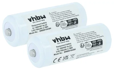 Produktbild von vhbw 2x Akku kompatibel mit Diversified Medical N MNC723 Medizintechnik (750 mAh, 3,6 V, NiCd)