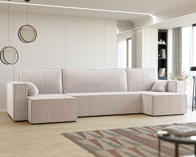 GrekPol Ecksofa mit Schlaffunktion Paris U Beige Universal Wohnzimmer Sofa mit Bettkasten Gästezimmer Polstermöbel modern Poso 100