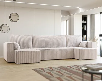Produktbild von GrekPol Ecksofa mit Schlaffunktion Paris U Beige Universal Wohnzimmer Sofa mit Bettkasten Gästezimmer Polstermöbel modern Poso 100
