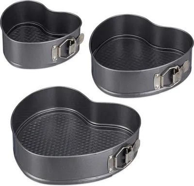 Image de Moule à gâteau romantique en forme de cœur, 3 pièces, antiadhésif, en acier au carbone, anthracite