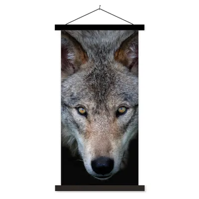 Produktbild von MuchoWow® Textilposter Wolf - Porträt - Schwarz 90x180 cm mit schwarzem Rahmen - Dekoration Wohnzimmer