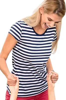 Zdjęcie produktu dla Granatowy T-shirt damski, 100% bawełna, bez nadruku, jednolity kolor, 150 g/m2, kolor ciemny niebieski, rozmiar L