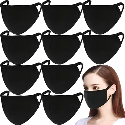 Produktbild von Mundschutz 10 STÜCK Maske Mund Nase  100% Baumwolle waschbar 3-lagig Schutzmaske Stoffmaske schwarz, Retoo