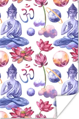 Produktbild von MuchoWow® Poster Buddha - Muster - Weiß 120x180 cm - Kunstposter