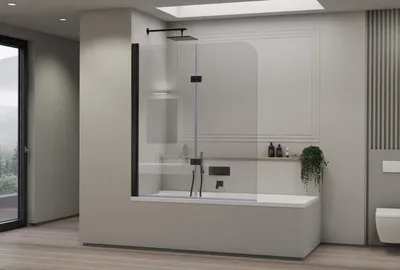 Produktbild von Schwenkbarer Badewannenaufsatz Duschabtrennung NT209 - 2 Glaselemente - Profilfarbe wählbar - 6 mm - Nano Echtglas - 6 x 120 x 140 cm, Profilfarbe:Schwarz matt