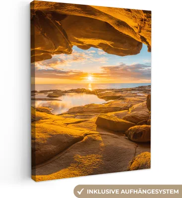 Zdjęcie produktu dla MuchoWow® - Obraz na płótnie - Jaskinia - Morze - Horyzont - Zachód słońca, fototapeta, dekoracja ścienna, obrazy do salonu, 60x80cm