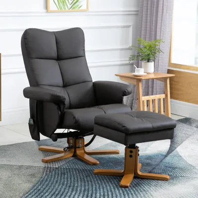 Produktbild von Massagesessel mit Hocker & 10 Vibrationspunkten, Relaxsessel 360° drehbar, Fernsehsessel Kunstleder, Braun | 145° neigbar | 80x86x99 cm