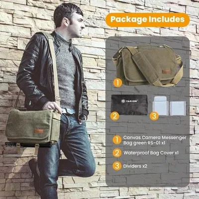 Image de Sac photo en toile à porter en bandoulière – Sac photo vintage pour reflex numérique – Imperméable