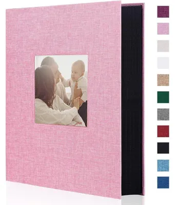 Productafbeelding van Fotoalbum, linnen, 300 foto's, 10x15 cm, roze hardcover met venster, afmetingen 33x21,6 cm
