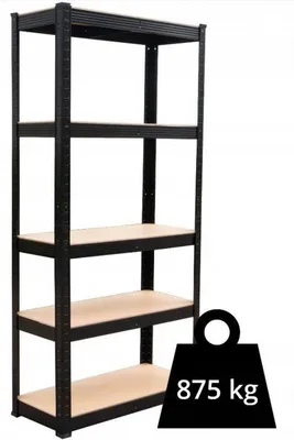 Produktbild von Lagerregal 5 Fachböden – Stahl & MDF, 875 kg Tragkraft | Farbe: Grau/Braun | Größe: 180x90x40 cm