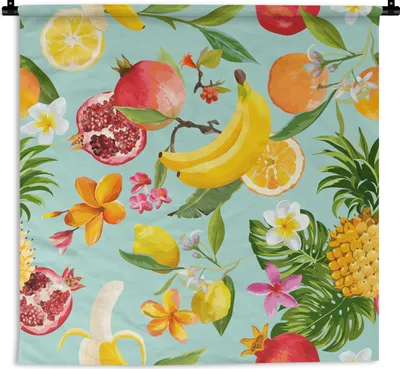 Produktbild von MuchoWow® Wandteppich Wandbehang Obst - Tropisch - Grün 150x150 cm Tapisserie Dekoration Wandtuch - Wohnaccessoires - Modernes