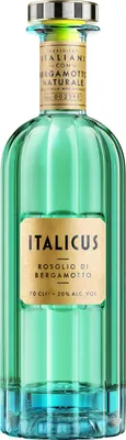 A bottle of Italicus Rosolio Di Bergamotto liqueur against a white background.