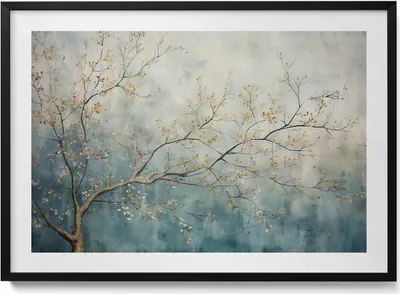 Produktbild von Bemalte Äste– Wandbild mit Rahmen – Gerahmtes Bild  – Wanddekoration – 100x70 cm –  Schwarz Rahmen