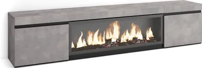 Image de COZY Meuble TV, Banc Télé, 208x35x45cm, Pour les TV jusqu'à 80", Cheminée électrique XXL, Ciment