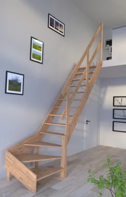 Produktbild von Holztreppe Rhodos in 1/4 gewendelter Ausführung rechts-Eiche-Holzgeländer-ohne Setzstufen