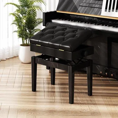 Productafbeelding van Famanu Pianobank, in hoogte verstelbaar - Mat zwart, 54,5 x 33 cm, verstelbaar van 48 tot 58 cm